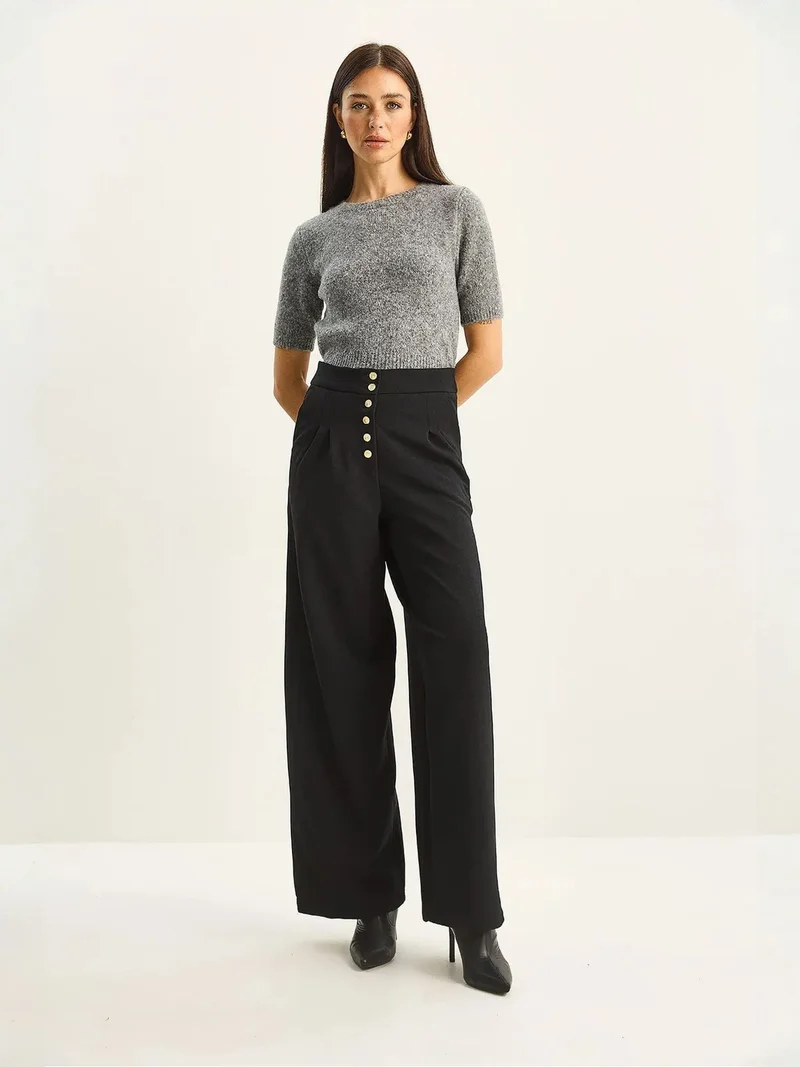 Bianco Lucci Black LUCCI High Waist Wide Leg Palazzo Pants for Women | Best Price UAE